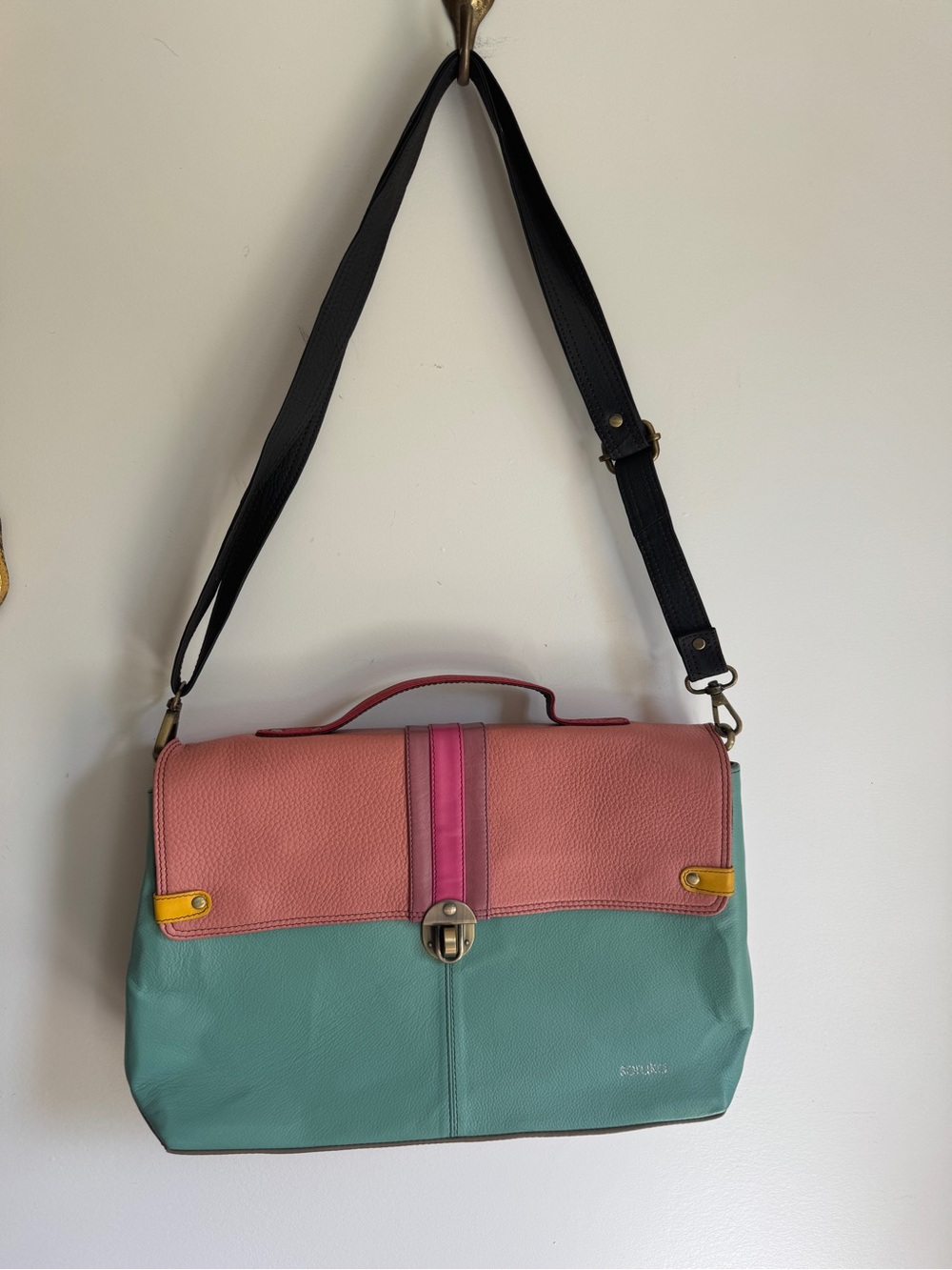 Soruka Multi-Color Leather Crossbody Bag - Sea Foam & Coral with Pink Accent